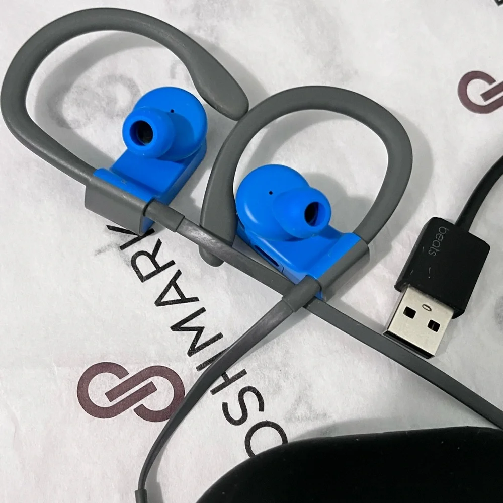BEATS POWERBEATS BY DR DRE AUTHENTIC WIRELESS BLUE & GRAY BLUETOOTH HEADPHONE